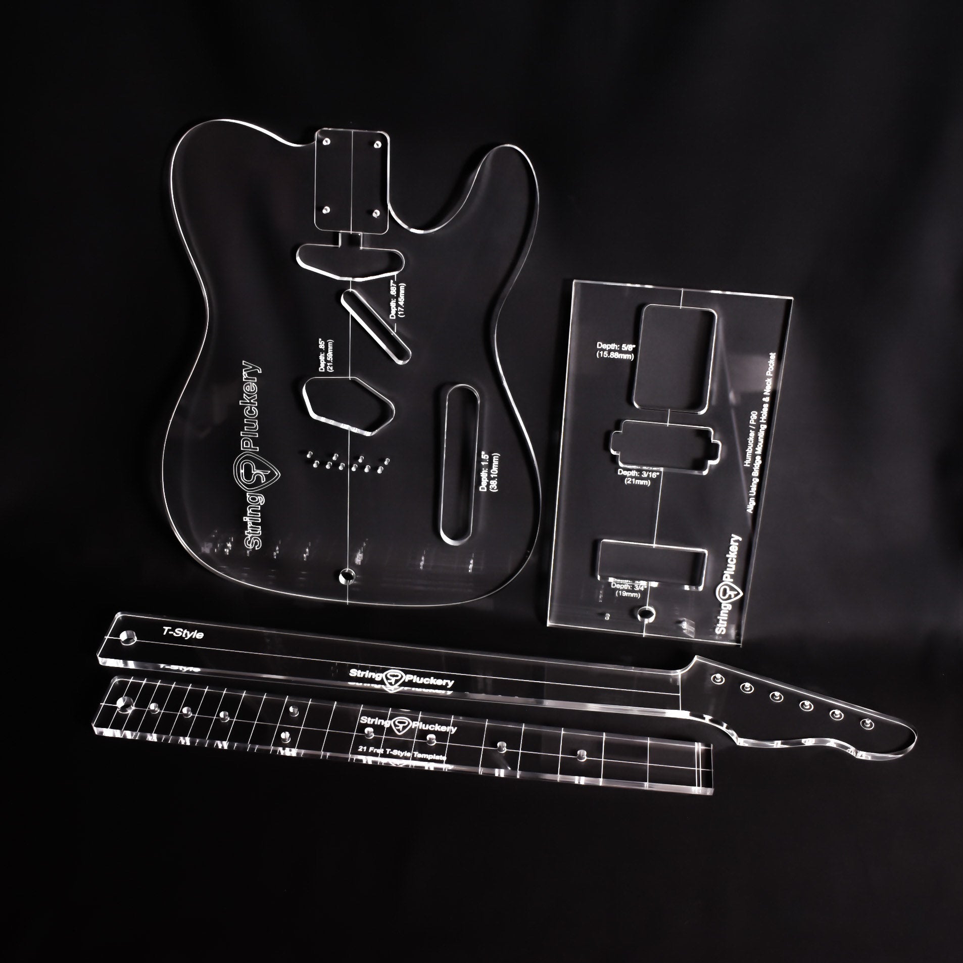 Ms510 Routing Template T-Style Acrylic Routing Templates for Guitar Building | String Pluckery