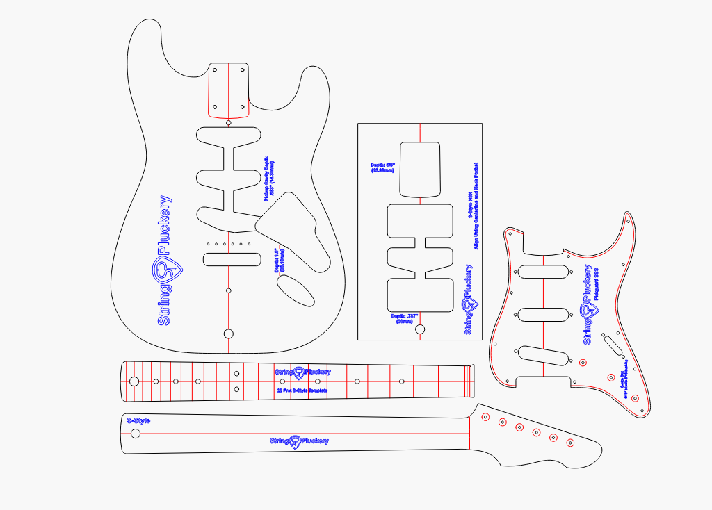 S-Style Acrylic Routing Templates for Guitar Building | String Pluckery